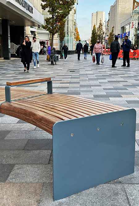 Ilford Curved bench in hardwood Factory Furniture