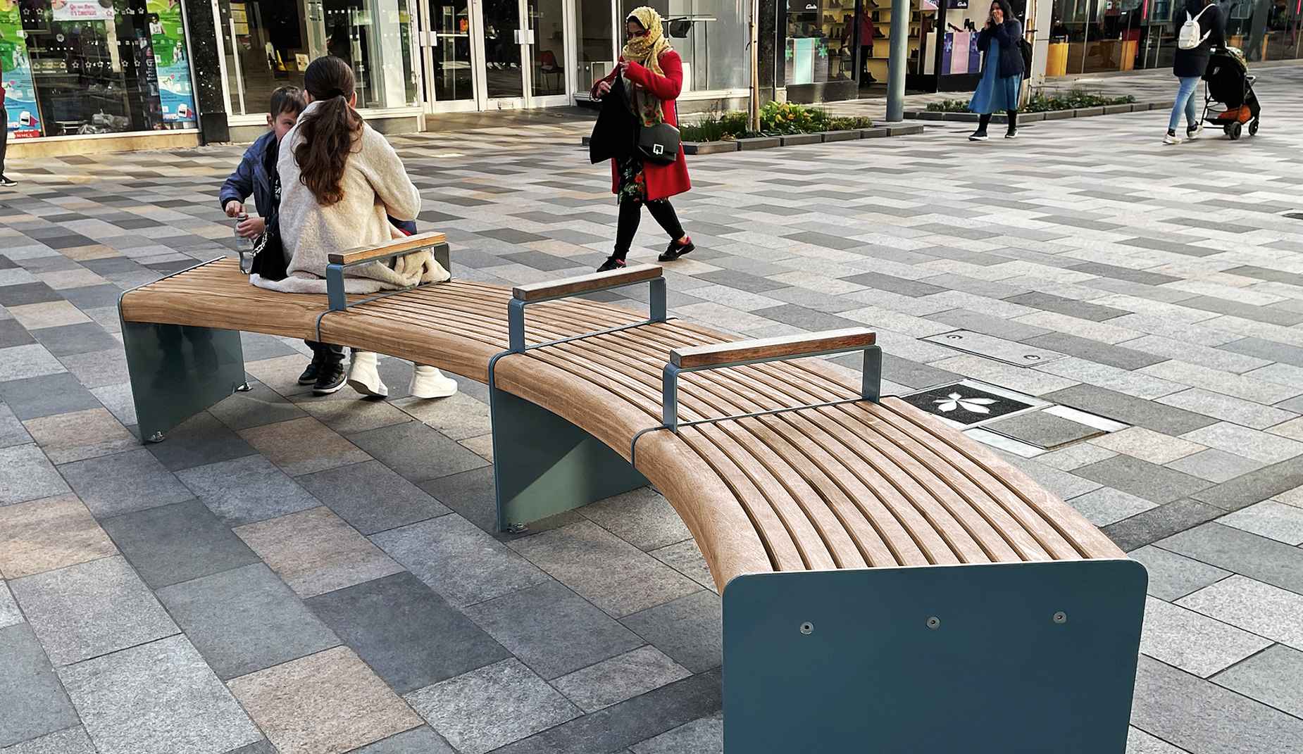 Ilford Curved bench in hardwood Factory Furniture