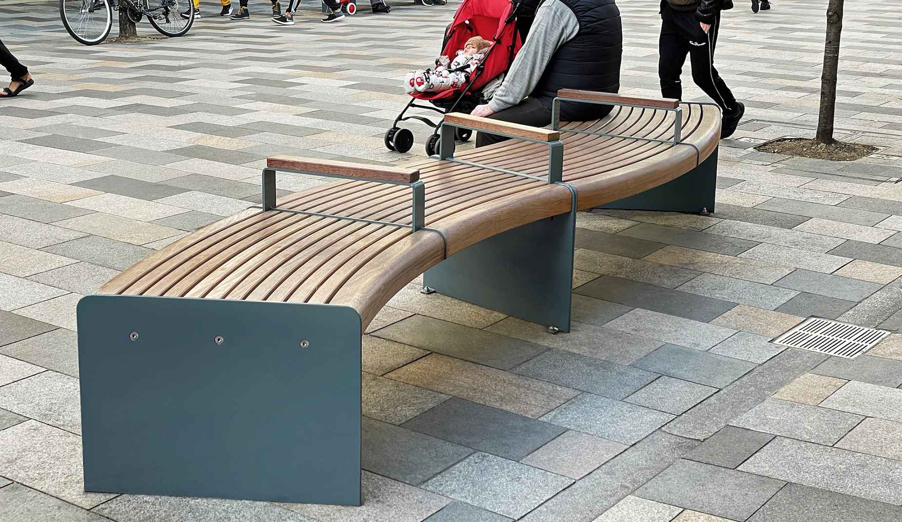 Ilford Curved bench in hardwood Factory Furniture
