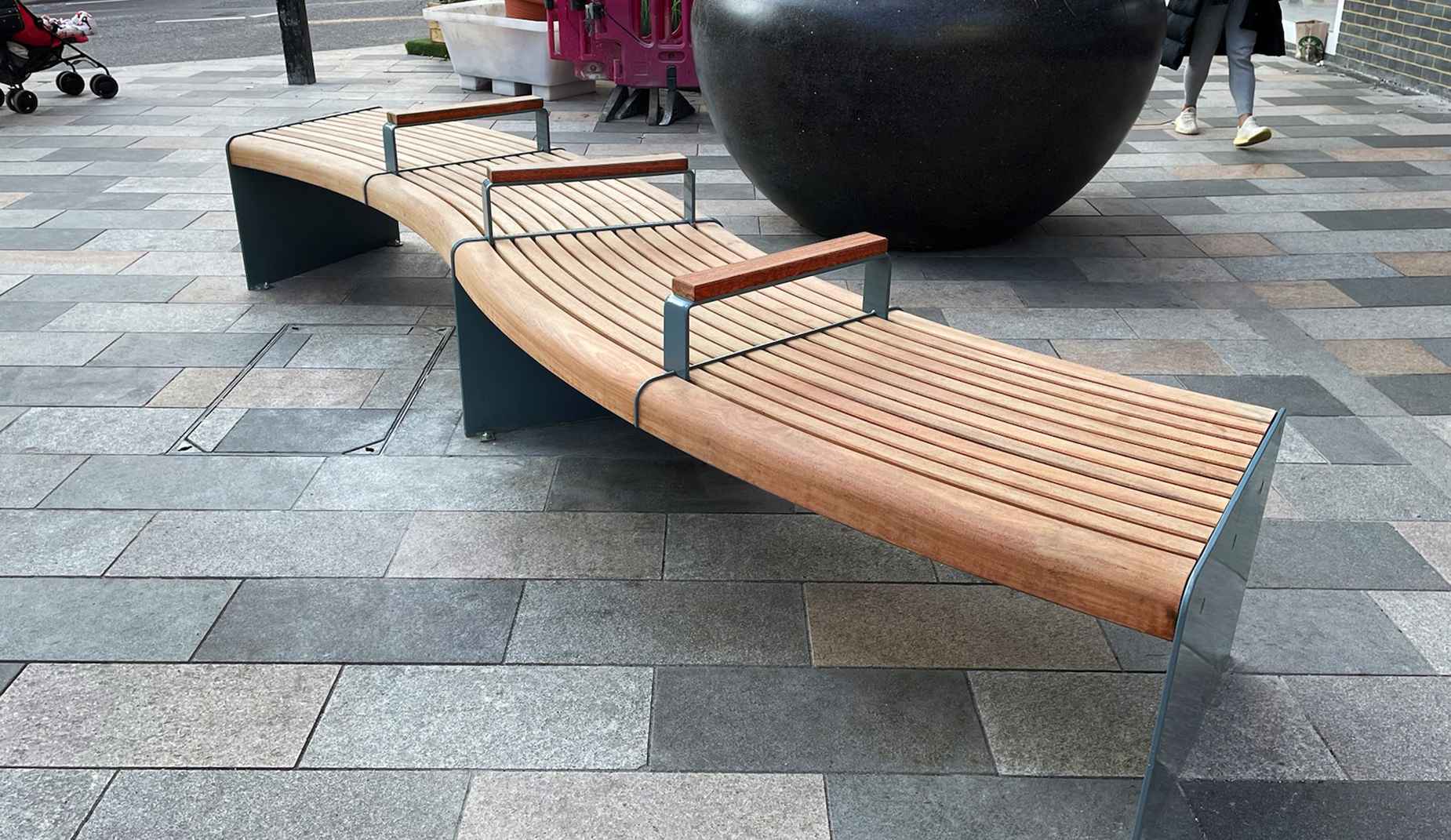 Ilford Curved bench in hardwood Factory Furniture
