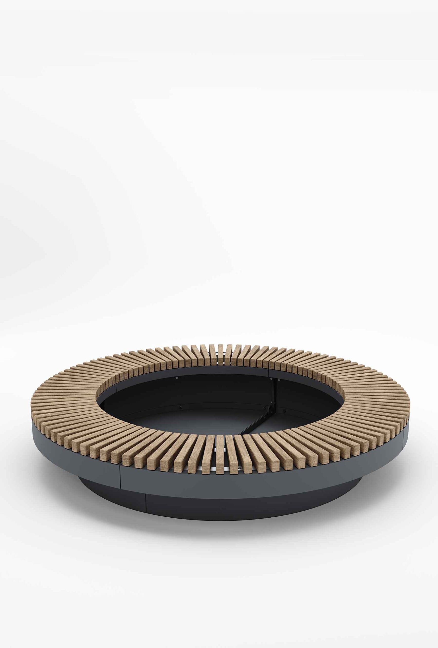 TopHat Planter Bench in steel  and hardwood Factory Furniture