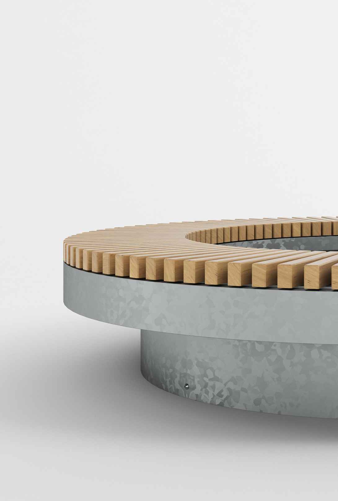 TopHat Planter Bench in steel  and hardwood Factory Furniture