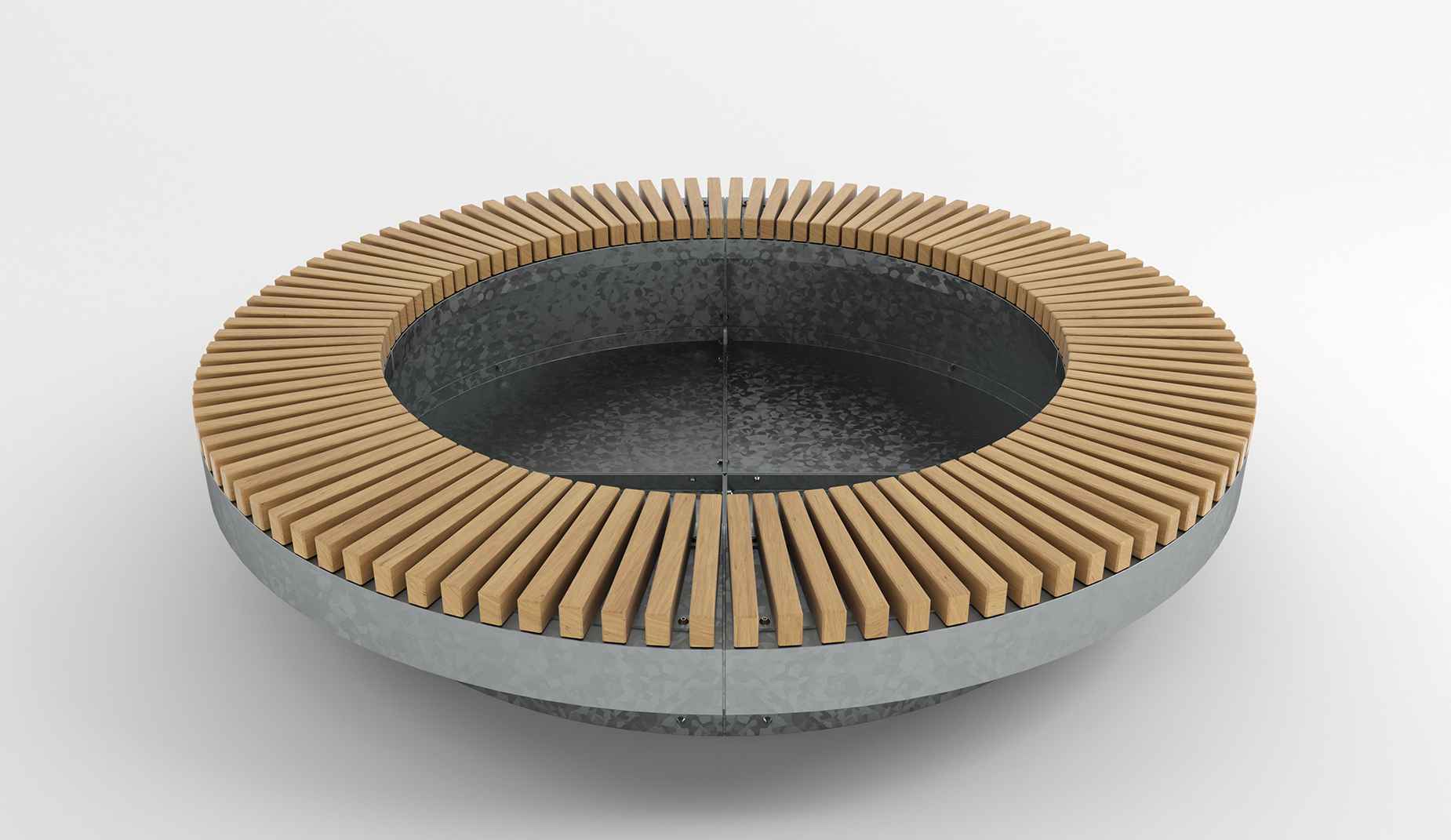 TopHat Planter Bench in steel  and hardwood Factory Furniture